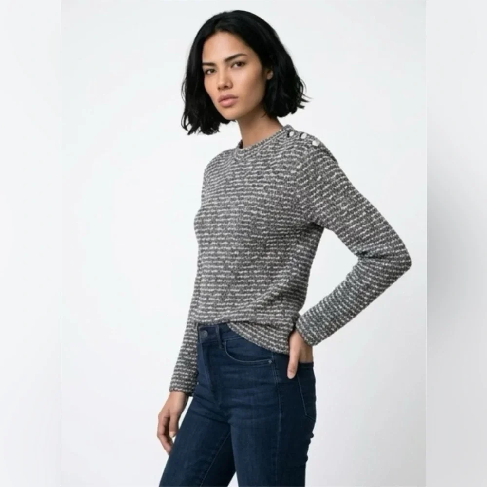 RINASCIMENTO Sequins Striped Tweed Long Sleeve Top Mock Neck Sz XL
